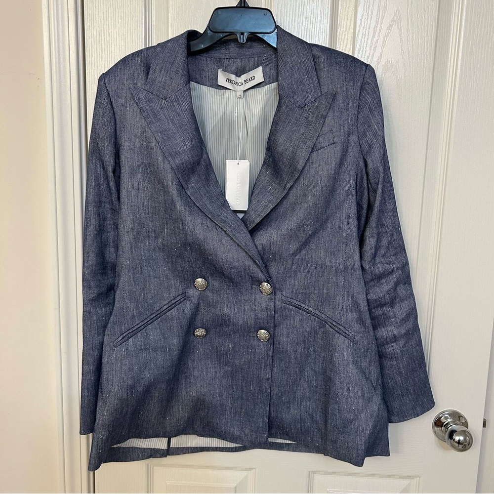 Veronica Beard Dale Linen Blend Dickey Jacket in Blue Melange Size 12 - Picture 8 of 15